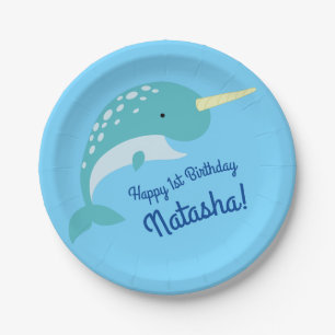 Assiettes En Carton Narwhals Ocean Cute 1er Anniversaire Thème de fête