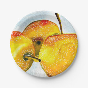 Assiettes En Carton Nashi poire jaune aquarelle