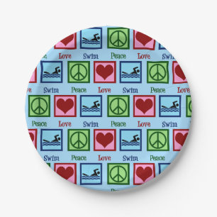 Assiettes En Carton Natation d'amour de paix