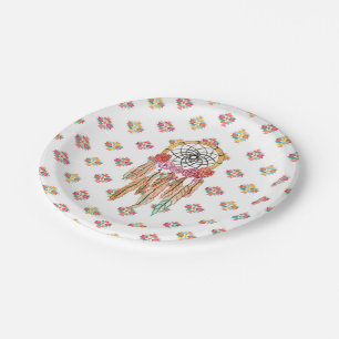 Assiettes En Carton Natif américain aztèque Dreamcatcher d'aquarelle