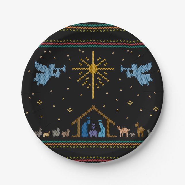 Assiettes En Carton Nativité nue laide Sweater de Noël religieux (Devant)