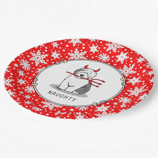 Assiettes En Carton Naughty Devil Old English Sheepdog (Gris 1) (Angle)