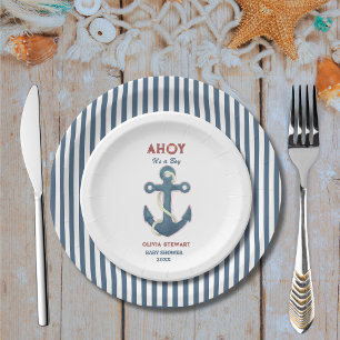 Assiettes En Carton Nautical Ahoy est un garçon Baby shower Invitation