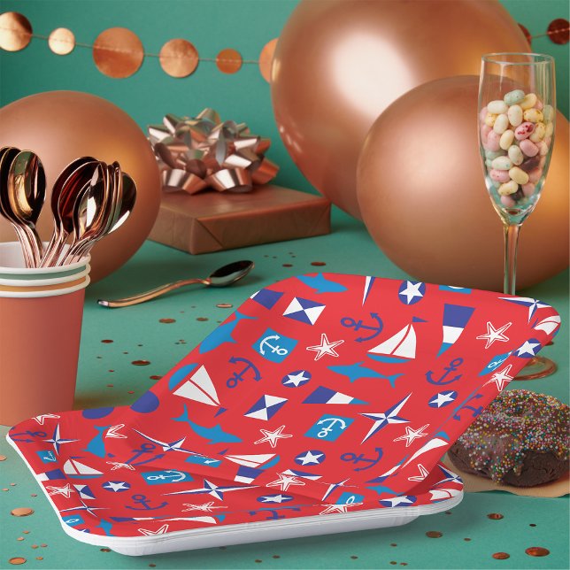 Assiettes En Carton Nautical And Ocean Icons (Créateur téléchargé)