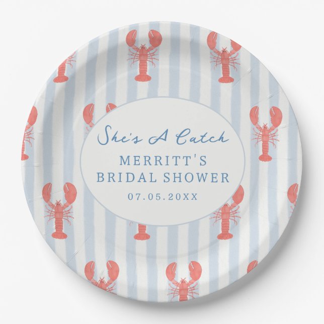 Assiettes En Carton Nautical Summer Lobster Bridal Shower Paper Plates (Devant)