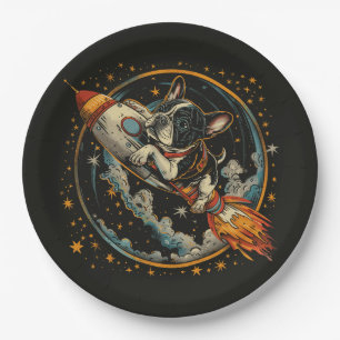 Assiettes En Carton Navire à fusée Astronaut français de Bulldog