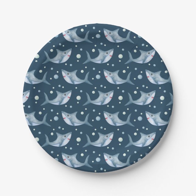 Assiettes En Carton Navires Requins Plaques en papier de natation (Devant)