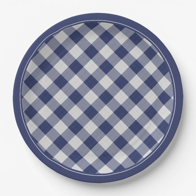 Assiettes En Carton Navy Blue En vichy Checks Motif Simple Plaid (Devant)