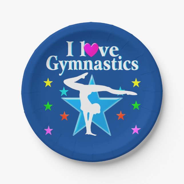 ASSIETTES EN CARTON NAVY BLUE I LOVE GYMNASTICS PAPIER PLAQUES (Devant)