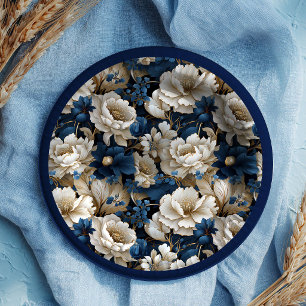 Assiettes En Carton Navy Opulent Blanc Ivoire Floral Élégant Papier
