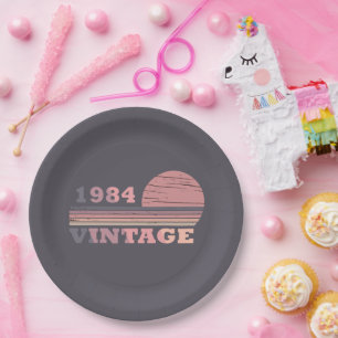Assiettes En Carton Né en 1984 fête d'anniversaire vintage