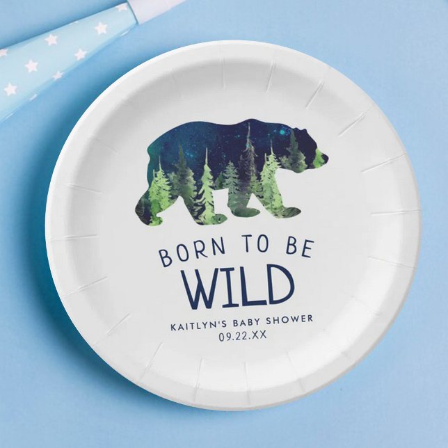 Assiettes En Carton Né Pour Être Un Baby shower Sauvage (Créateur téléchargé)