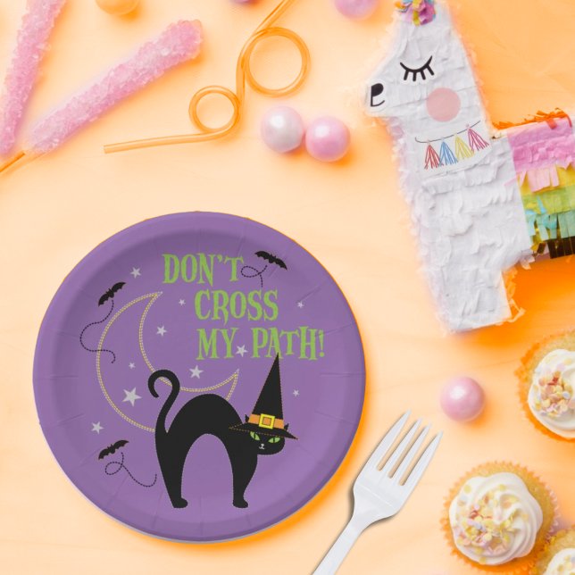 Assiettes En Carton Ne traversez pas mon chemin Chat noir Halloween vi (Créateur téléchargé)