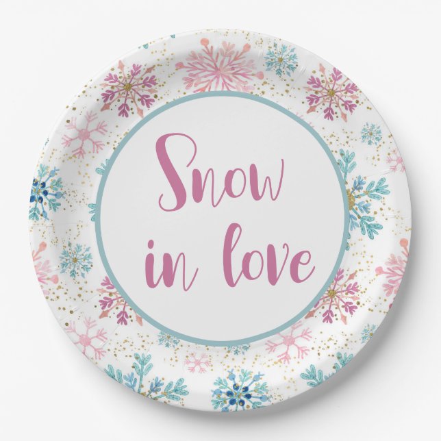 Assiettes En Carton Neige en amour Plaques en papier, Snowflakes (Devant)