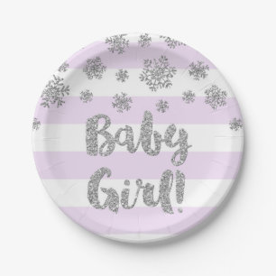 Assiettes En Carton Neige pourpre d'argent de rayure de plat de baby