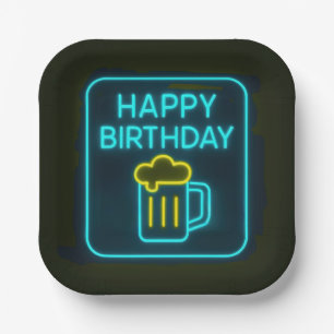 Assiettes En Carton Neon Birthday Bière Mug Sur Noir