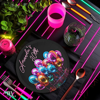 Assiettes En Carton Neon Blacklight Mylar Balloons Anniversaire