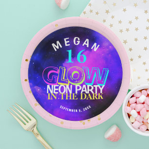 Assiettes En Carton Neon brillant moderne Sweet 16 anniversaire fête P