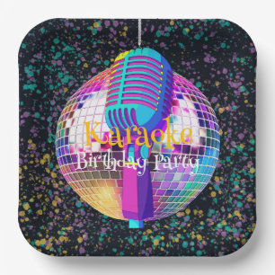 Assiettes En Carton Neon Disco Ball Karaoke fête d'anniversaire