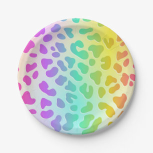 Assiettes En Carton Neon Glow in Dark, Rainbow Cheetah print