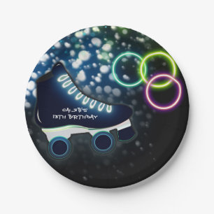 Assiettes En Carton Neon Glow Skate Blue Anniversaire Fête Patinage
