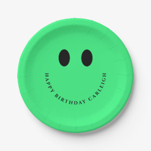 Assiettes En Carton Neon Green Happy Face Custom 