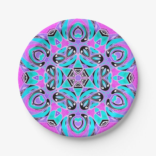 Assiettes En Carton Neon kaleidoscope, mandala (Devant)