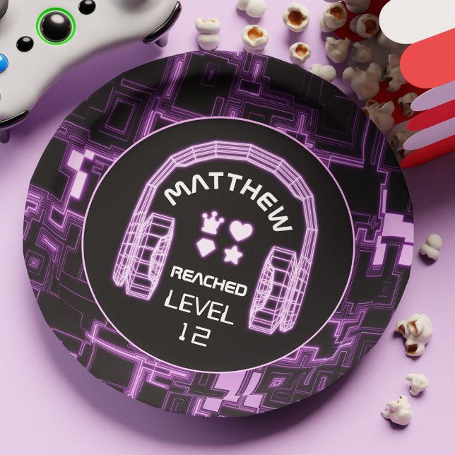 Assiettes En Carton Neon Level Up Jeu Enfant Garçon Joueur Anniversair (Neon Level Up Gaming Kid Boy Gamer Birthday Party Paper Plates)
