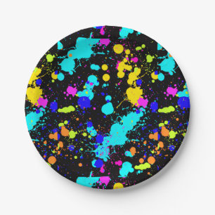 Assiettes En Carton Neon Lumineux, Paint Splatter, Fête