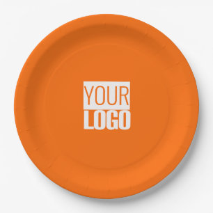 Assiettes En Carton néon orange - ajouter le logo gras