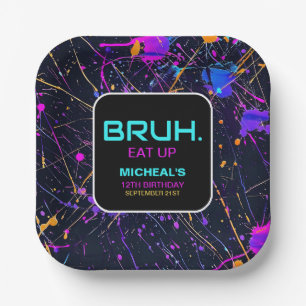 Assiettes En Carton Neon Paint Splatter 12e fête d'anniversaire