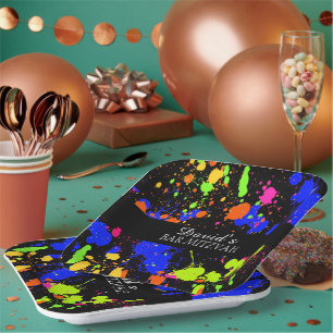 Assiettes En Carton Neon Paint Splatz Anniversaire Chat/Bar Mitzvahs