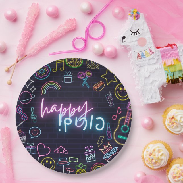Assiettes En Carton Neon Purim (Fête)