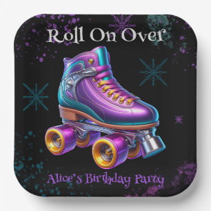 Assiettes En Carton Neon Rollerskate fête d'anniversaire Personnalisé
