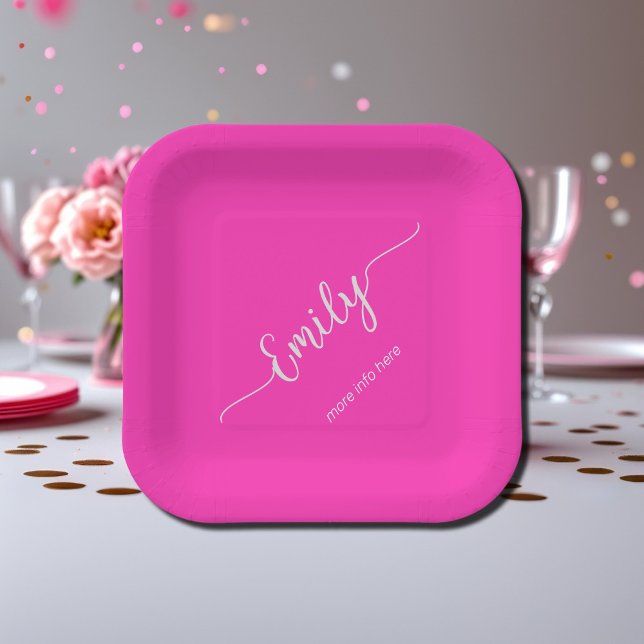 Assiettes En Carton néon rose élégant (Créateur téléchargé)