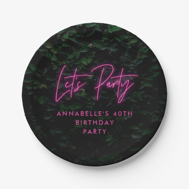 Assiettes En Carton Neon rose funky moderne laisse party (Devant)