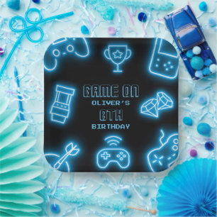 Assiettes En Carton Neon Toute année jeux vidéo anniversaire