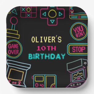 Assiettes En Carton Neon Toute année jeux vidéo arcade anniversaire