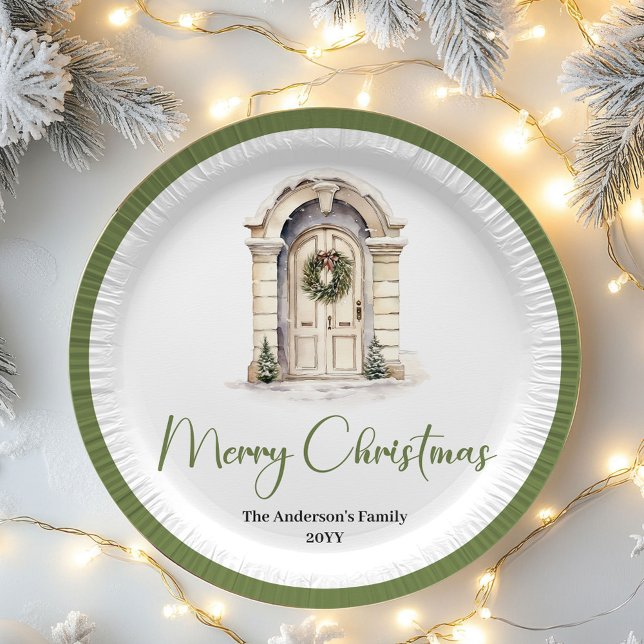 Assiettes En Carton Neutral Nordic Christmas Script Personalized Plate (Neutral Nordic Christmas Script Personalized Plates)