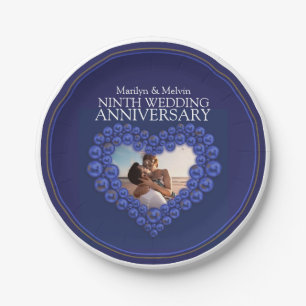 Assiettes En Carton Neuvième anniversaire mariage coeur perle Lapis La