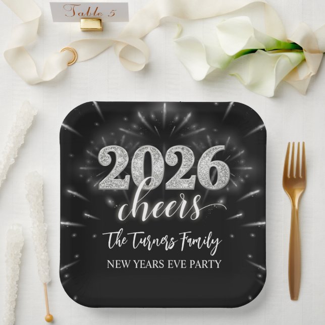 Assiettes En Carton New Year's Eve 2026 Party Silver & Black (Mariage)
