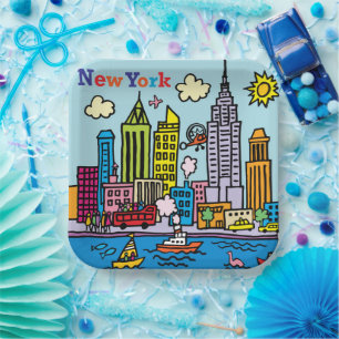 Assiettes En Carton New York Cartoon Visite Les Bâtiments
