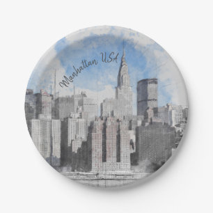 Assiettes En Carton New York City Manhattan Skyline