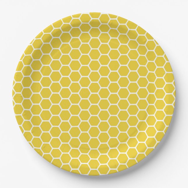 Assiettes En Carton Nid d'abeilles jaune (Devant)