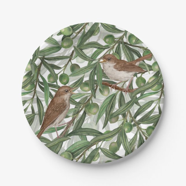 Assiettes En Carton Nightingales dans l'olivier (Devant)