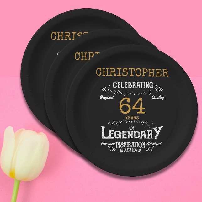 Assiettes En Carton N'importe quel Anniversaire Légendaire Black Gold  (Birthday party paper plates in black and gold.)