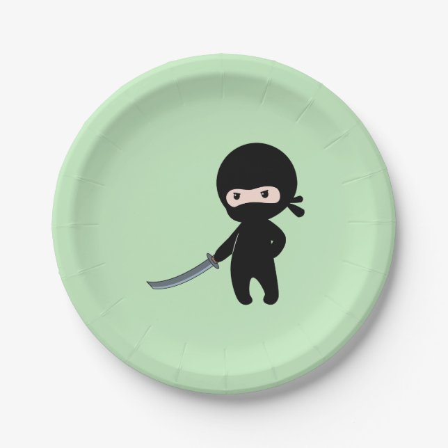 Assiettes En Carton Ninja minuscule en colère sur vert (Devant)