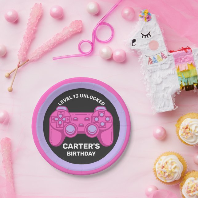 Assiettes En Carton Niveau Déverrouillé Jeu d'Anniversaire Personnalis (Fête)