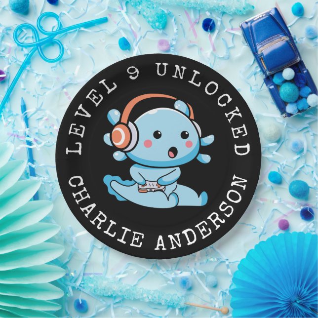 Assiettes En Carton Niveau vers le haut Axolotl Anniversaire (Fête)