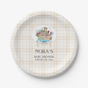 Assiettes En Carton Noah's Ark Animals En vichy ivoire Beige